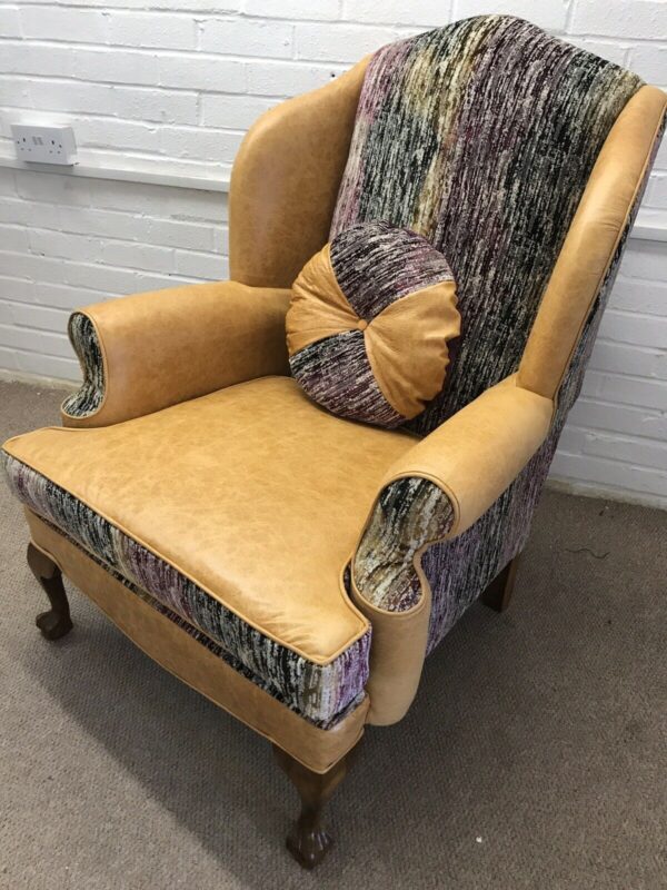 Vintage Duresta Wing Back Chair fully refurbished in Leather and Velvet £750